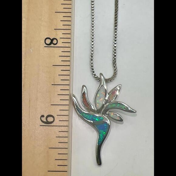 Stunning Silver and Opal Floral Pendant Necklace - Picture 11 of 11